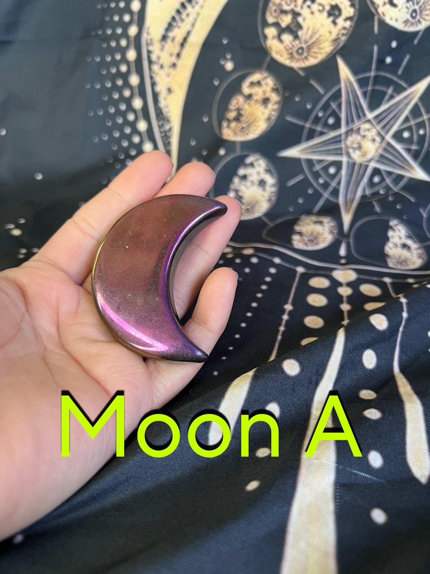 Titanium Aura Quartz Crescent Moon