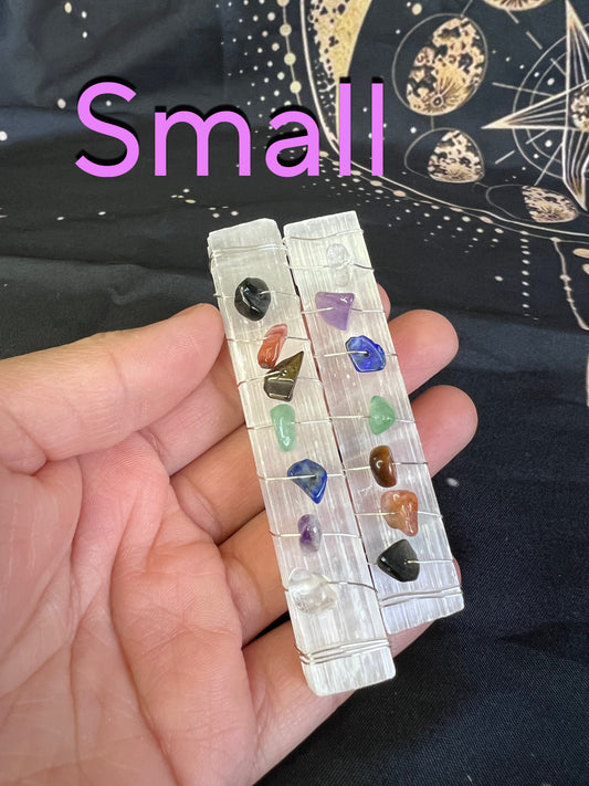 Selenite Wire Wrapped Stick W/Chakra Stones