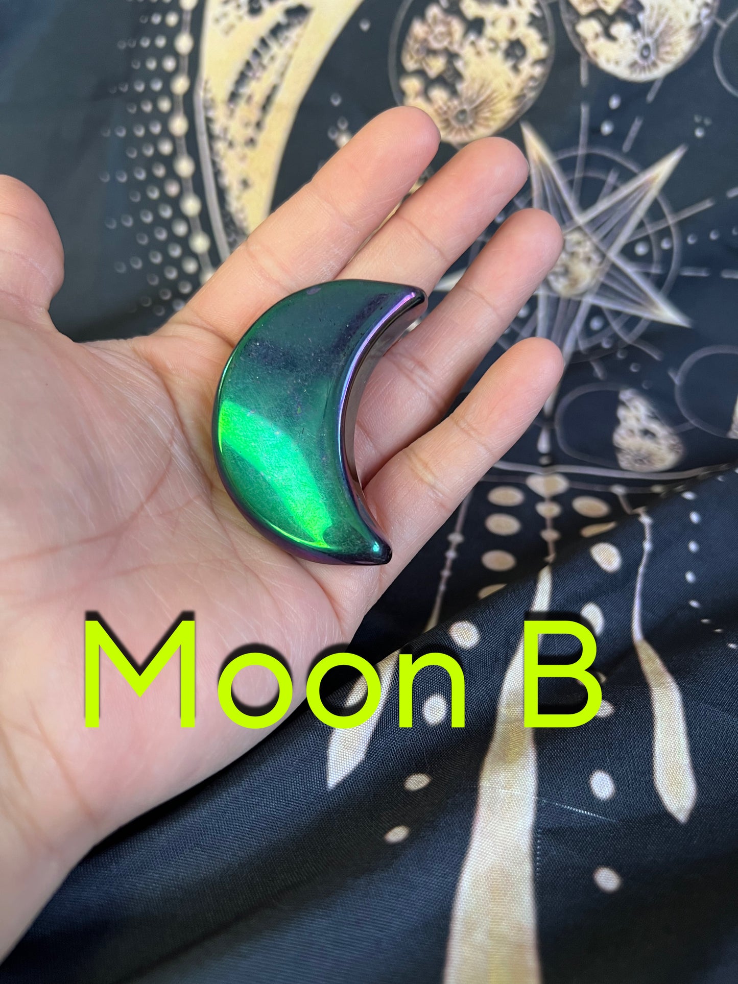 Titanium Aura Quartz Crescent Moon