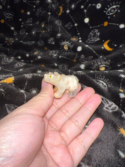 Flower Agate and Soapstone Bear bundle
